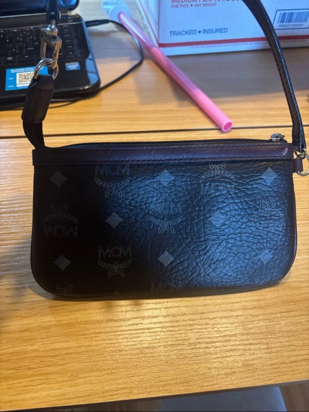 MCM Black and Dark Brown Monogram Wristlet Clutch - Picture 14 of 14
